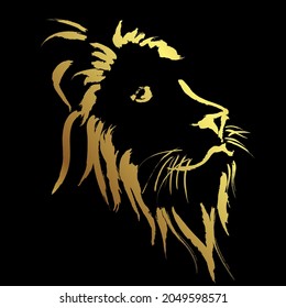 Lion face use stroke brush painting over black background