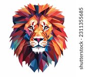 Lion face, Vector illustration of cartoon Lion in various actions: lies, sitting, standing, walking and running. Isolated on white background.