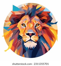 Lion face, Vector illustration of cartoon Lion in various actions: lies, sitting, standing, walking and running. Isolated on white background.
