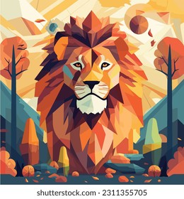 Lion face, Vector illustration of cartoon Lion in various actions: lies, sitting, standing, walking and running. Isolated on white background.
