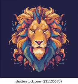 Lion face, Vector illustration of cartoon Lion in various actions: lies, sitting, standing, walking and running. Isolated on white background.