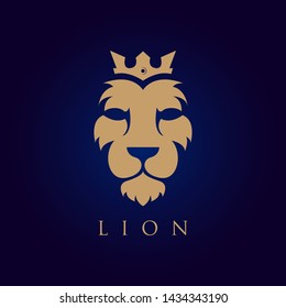 Lion face vector logotype. Heraldic premium logo icon sign. Universal company symbol.