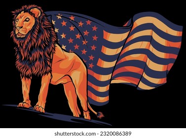 lion face vector with a usa flag face on black background