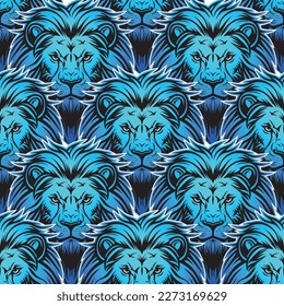 Lion face wallpaper design vector image. Repeating tile background of lion head seamless pattern texture.