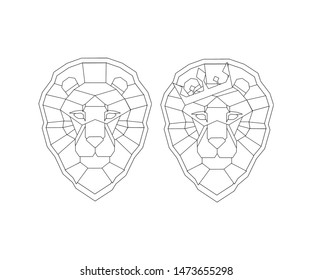 Lion face with or without crown - polygonal - geometric- vector