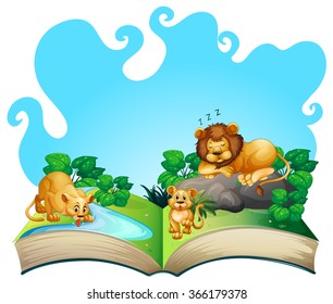 Lion family by the river  illustration