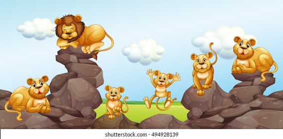 Lion family in the field illustration