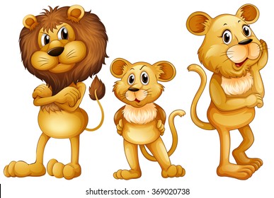 Lion family standing together illustration