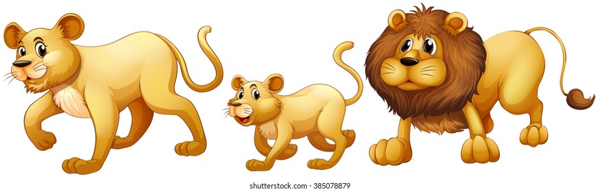 Lion family walking together illustration
