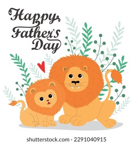 Lion Father with son. Happy Father's Day. Vector illustration