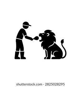 Lion Feeding Interaction Icon Isolated On White Background