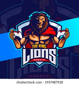 lion fighter mascot gaming logo esport design