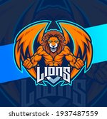 lion fighter with wings mascot logo esport design for fitness and gaming mascot