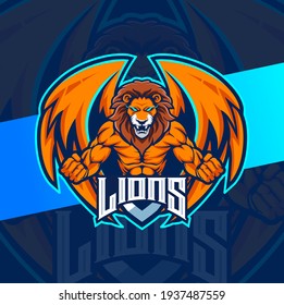 lion fighter with wings mascot logo esport design for fitness and gaming mascot