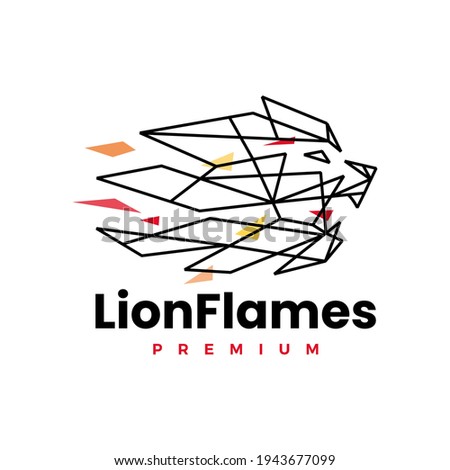 lion fire flame geometric polygonal logo vector icon illustration