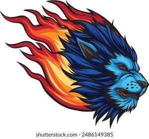 lion fire flame logo vector illustration tattoo