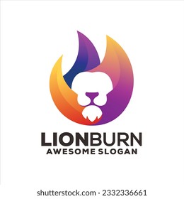 lion fire gradient mascot illustration logo design