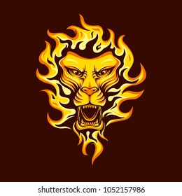 Lion with fire hair vector illustration