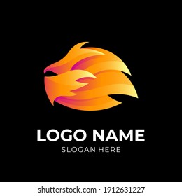 lion fire logo, lion and fire, combination logo with 3d  orange color style
