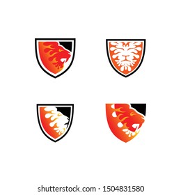 Lion and fire logo design vector template