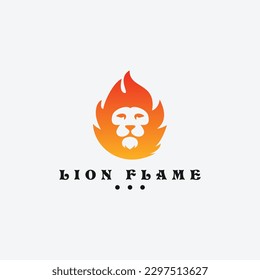 Lion fire logo icon mascot illustration in style modern. Lion Flame Logo vector template, Silhouette of animal head Lion in negative space, Lion fire logo design