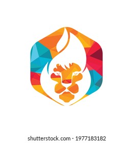 Lion fire vector logo design template. Creative lion fire or lion flame logo design concept. 