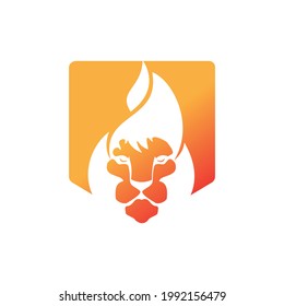 Lion fire vector logo design template. Creative lion fire or lion flame logo design concept.	
