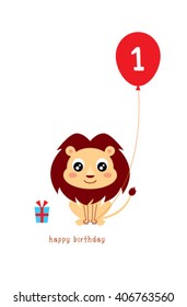 Lion first birthday greeting card vector