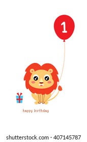 Lion first birthday greeting card vector