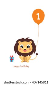 Lion first birthday greeting card vector