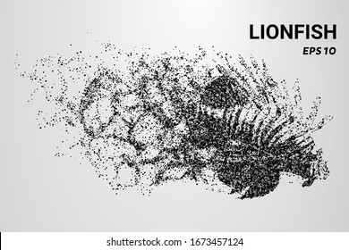 Lion fish from the particles. The lion fish consists of circles and dots. Lion fish falls apart on the molecule.