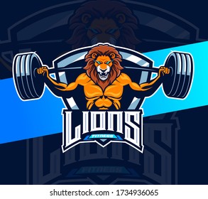 lion fitness bodybuilder mascot logo design