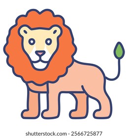 Lion flat color icon. Wild animal isolated vector illustration on white background.