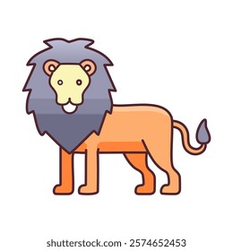 Lion flat color icon.Wild animal isolated vector illustration on white background.