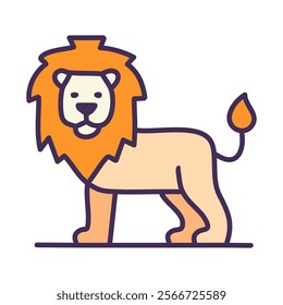 Lion flat color line icon. Wild animal with big tail vector illustration on white background.