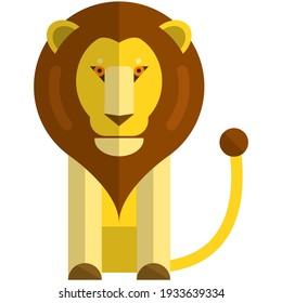 Lion flat vector. Tropical animal sitting with angry face icon isolated on white background. African predator illustration
