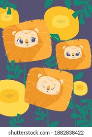 Lion Flower illustration for textile print design and other design