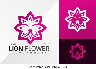 Lion Flower Logo Design Vector illustration template