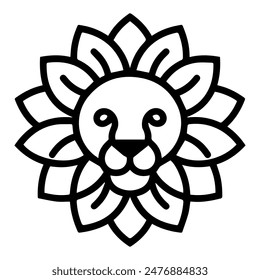 Logo de la flor del león o icono de línea moderna. Ilustración de línea de Vector y diseño de íconos con contorno en negrita. Negro y blanco Pixel Perfecto símbolo minimalista aislado fondo blanco. Logotipo creativo