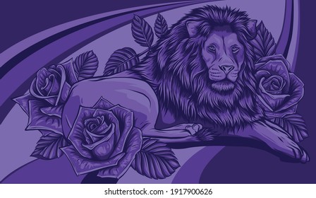 lion in a flower ornament vector illustration design