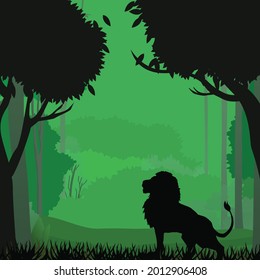 The lion in the forest background. Natural concept. Wildlife. lion silhouette vector.