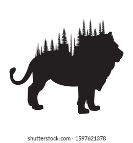 Lion and forest together in shape
