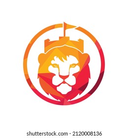 Lion fort vector logo design template. King castle logo concept.	