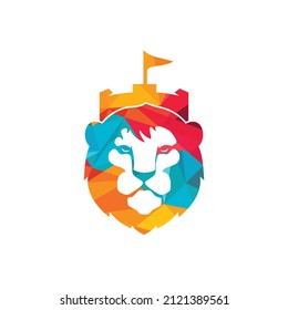 Plantilla de diseño del logotipo vectorial del fuerte león. Concepto del logo del castillo de King.	