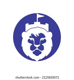 Lion fort vector logo design template. King castle logo concept.	
