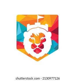 Lion fort vector logo design template. King castle logo concept.	