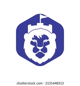 Lion fort vector logo design template. King castle logo concept.	