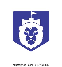 Lion fort vector logo design template. King castle logo concept.	