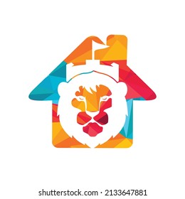 Lion fort vector logo design template. King castle logo concept.	
