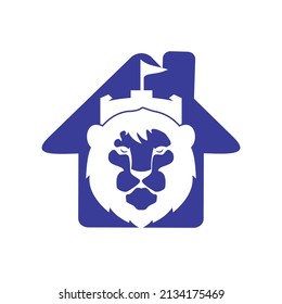 Lion fort vector logo design template. King castle logo concept.	